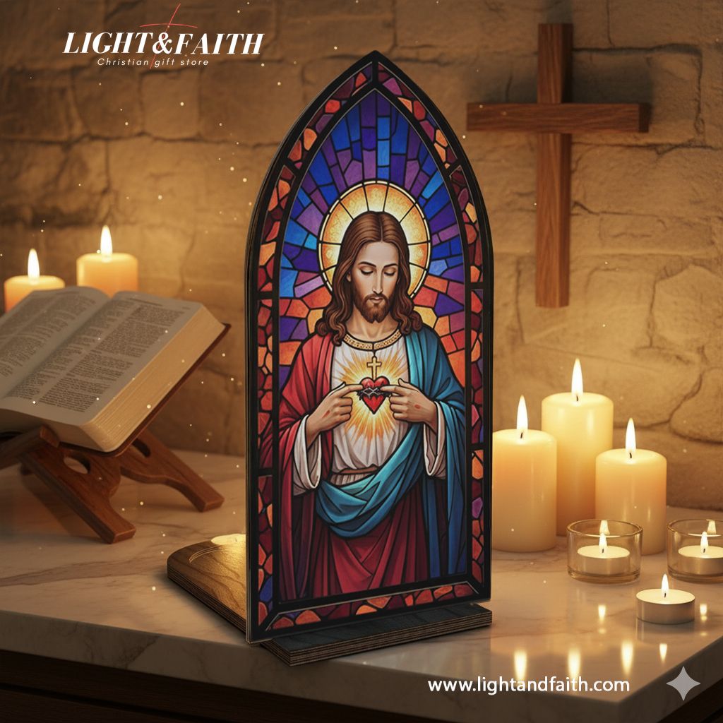 Sacred Heart Jesus Book Nook, Christian Acrylic Decor, Perfect Baptism or Confirmation Gift BNLAF02